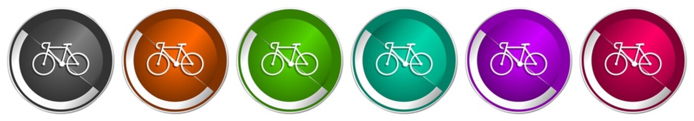Aufkleber - Bicycle icon set, silver metallic chrome border vector web buttons in 6 colors options for webdesign