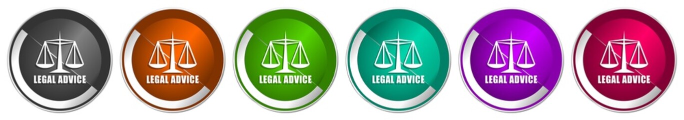 Poster - Legal advice icon set, silver metallic chrome border vector web buttons in 6 colors options for webdesign