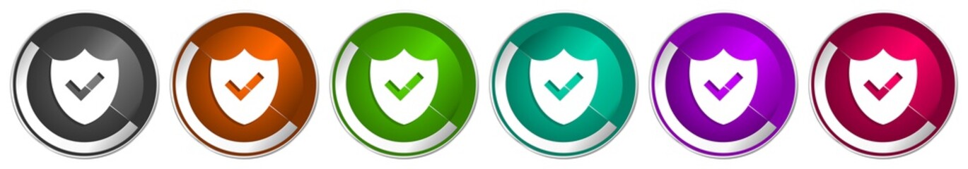 Aufkleber - Shield icon set, silver metallic chrome border vector web buttons in 6 colors options for webdesign