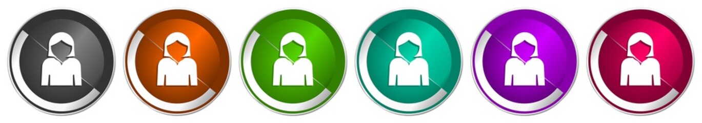 Aufkleber - Profile avatar icon set, silver metallic chrome border vector web buttons in 6 colors options for webdesign