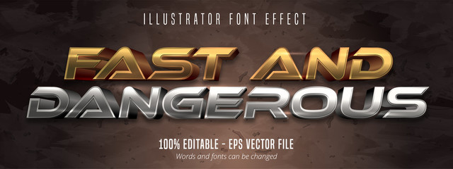 Wall Mural - Fast and dangerous text, 3d gold and silver metallic style editable font effect