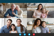 © fizkes - Screen application view of diverse happy relatives sit rest at home on quarantine talk chat on video call, smiling family members have fun engaged in webcam online conversation on computer together