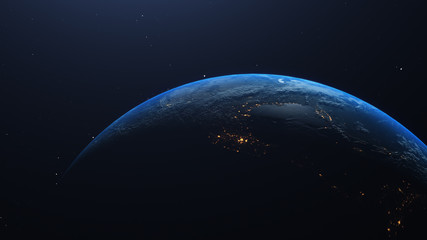 Earth at he night. Abstract wallpaper. City lights on planet. Civilization. 