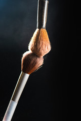 Canvas Print - two cosmetic brushes isolated on dark background 