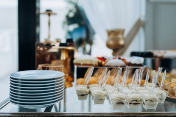 Candy bar. Table with sweets, candies, dessert