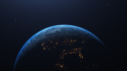 Earth at he night. Abstract wallpaper. City lights on planet. Civilization. 