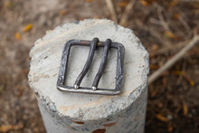 Handmade Stainless Steel Buckle With Patina.