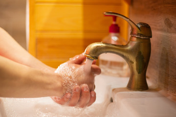 Hand wash with soap, cleanliness and hygiene
