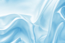 Blue Silk, Satin Fabric With Large Folds, Delicate Background