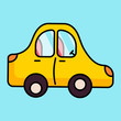 illustration with cartoon toy car. yellow passenger car