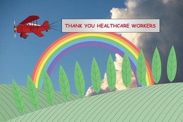 The rainbow has become a symbol of support for people wanting to show solidarity with healthcare workers with thank you message pulled by airplane