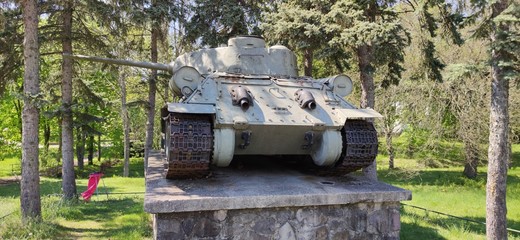 A view of a military tank in the village of Stankovce in Slovakia