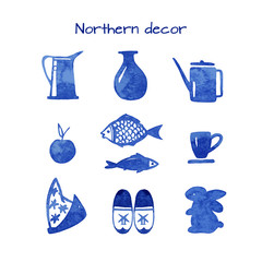Hand drawn watercolor set of dutch elements, decorations and things