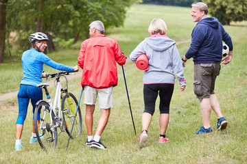 Active group of seniors in the summer in the park