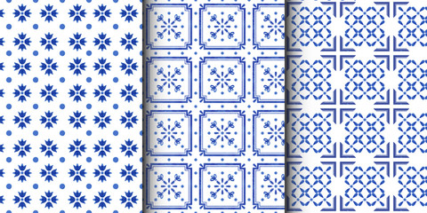 Naklejka na meble Watercolor seamless patterns with dutch ornaments. floral elements and decorations. Netherlands tiles 