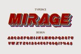 Fototapeta Londyn - alphabet font, shadow effect, classic lettering, red style, gray background