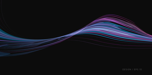 Abstract Fluid wave formed by blue and purple lines, futuristic graphic composition design element in 3d space
