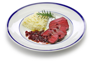 venison steak, sous vide cooking isolated on white background