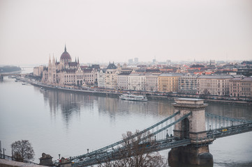 Wall Mural - Panoramic view of Budapest City with the Chain Bridge and the Parliament in the background