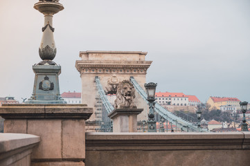 Wall Mural - Chain Bridge in Budapest Hungary, in the background the Buda Castle.