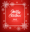 © ElenaVector44 - Hello winter, merry christmas and happy new year, snow background , shop now, sale banner, white snowflake set, red banner vector illustration