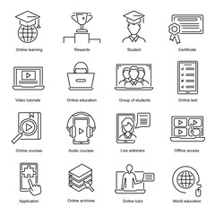 Wall Mural - Online Education Sign Contour Linear Icon Set. Vector