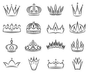 Wall Mural - Crown Sign Contour Linear Icon Set. Vector