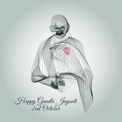 Happy Gandhi Jayanti standing with heart and love 2nd October. Line art Eps 10 vector illustration