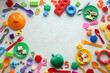 © dyageleva - Children's toys and accessories on a white background. View from above