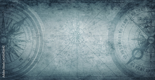 Fotomural Ancient old compass on the vintage map background