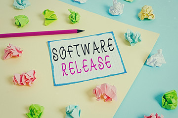Wall Mural - handwriting text software release. conceptual photo sum of stages of development and maturity for pr