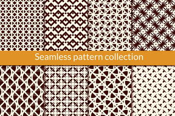 Minimal geometric seamless pattern collection. Simple geo design background set. Ethnic wallpaper vector bundle