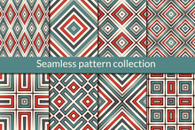 Ethnic Seamless Pattern Collection. Folk Backgrounds Set. Eclectic Prints. Geometric Motif. Boho Chic Geo Vector Bundle