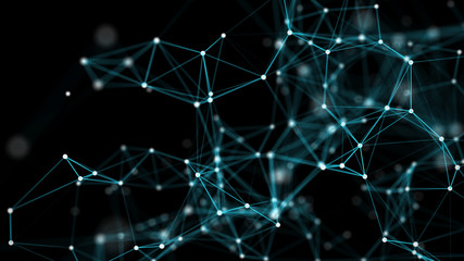 Leinwandbilder - Network connection structure.Low poly shape with connecting dots and lines on dark background.3d rendering Big data visualization.