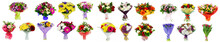 Set Of Flowers Bouquets Isolated On White Collage