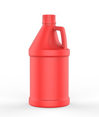 Blank round HDPE side handle Jerrycan for water, oil, milk and chemical storage on white background for branding and mockup design, 3d render illustration.