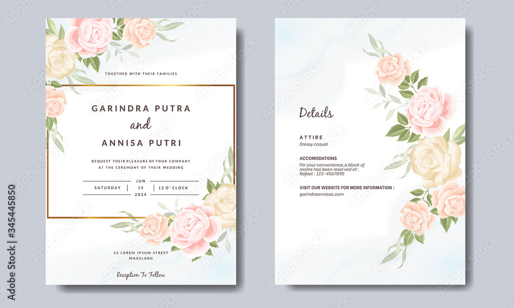 Beautiful floral wreath wedding invitation card template Premium Vector ...