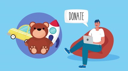 Wall Mural - online donation campaign for covid19 with man using laptop