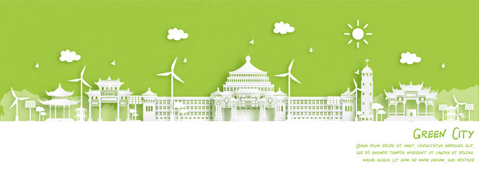 Fototapete - Green city of Chongqing. Environment and ecology concept in paper cut style. Vector illustration.