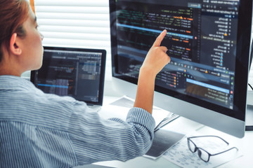 Wall Mural - developing programmer development website design and coding technologies working at home