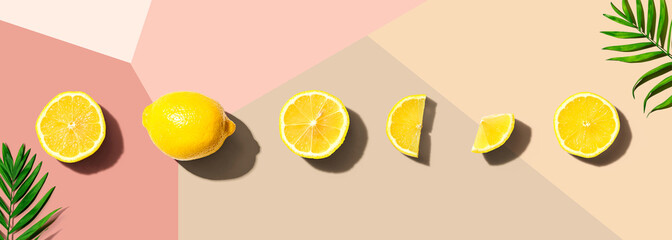 Poster - Fresh yellow lemons overhead view - flat lay