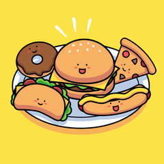 Wall Mural - vector illustration kawaii fast food