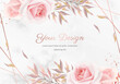 Elegant flower rose with marble background. Rose metallic color frame. wedding invitation card greeting card.
