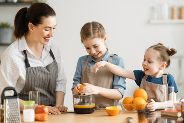 Happy family in the kitchen.