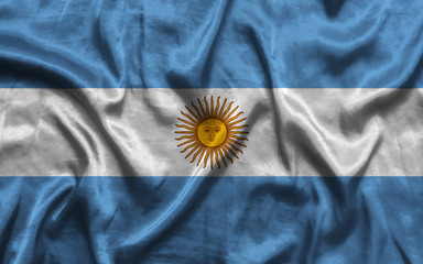 Argentina national flag background with fabric texture. Flag of Argentina waving in the wind.