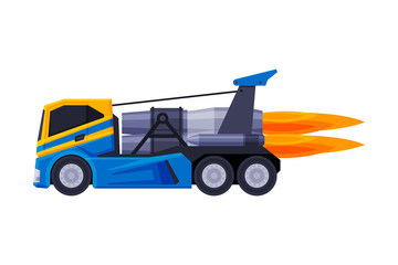 Wall Mural - Racing Truck with Flame, Turbo Heavy Vehicle Freight Machine Flat Vector Illustration