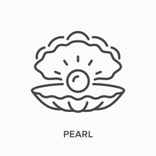 Pearl Line Icon. Vector Outline Illustration Of Sea Shell. Marine Clam Pictorgam