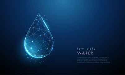 Falling drop of water. Low poly style design