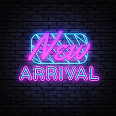 Wall Mural - New Arrival neon sign vector. New Collection Design template neon sign, light banner, nightly bright advertising, light inscription. Vector illustration