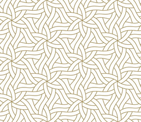 Seamless floral pattern with abstract geometric flower line texture, gold on white background. Light modern simple wallpaper, bright tile backdrop, decorative graphic element